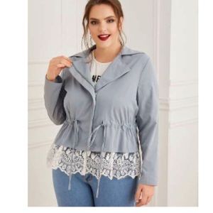 Drawstring Waist Embroidered Mesh Trim Jacket